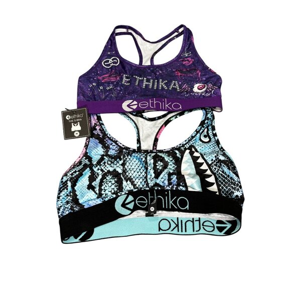 Set Of 2 Ethika Eucci Bling Sports Bras Size M Multicolor Racerback Stylish - Picture 1 of 9